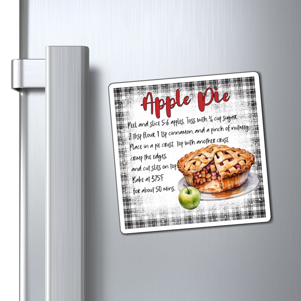 Apple Pie Recipe Magnet — Vintage Plaid Kitchen Magnet with Recipe
