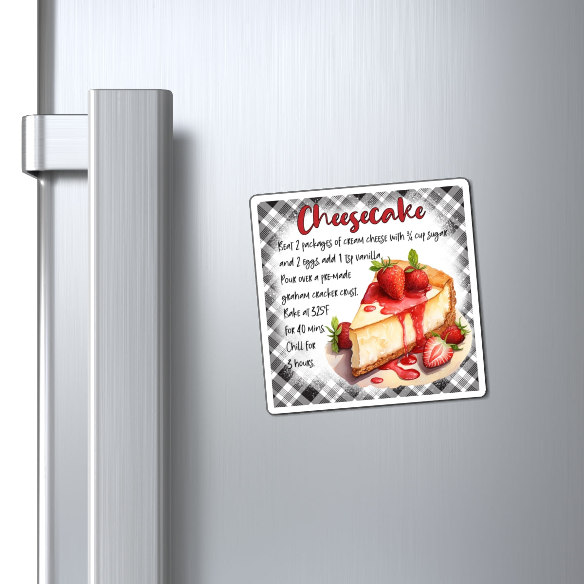 Cheesecake Recipe Magnet — Strawberry Cheesecake Kitchen Refrigerator Decor