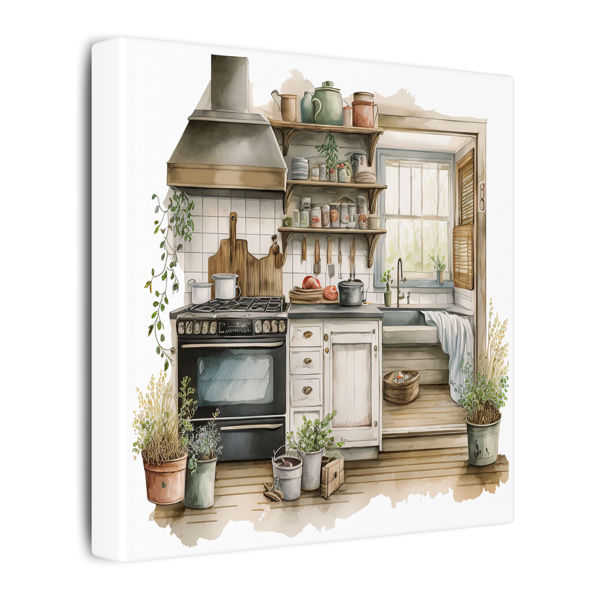 Cozy Farmhouse Kitchen Canvas Print — Rustic Kitchen Wall Art