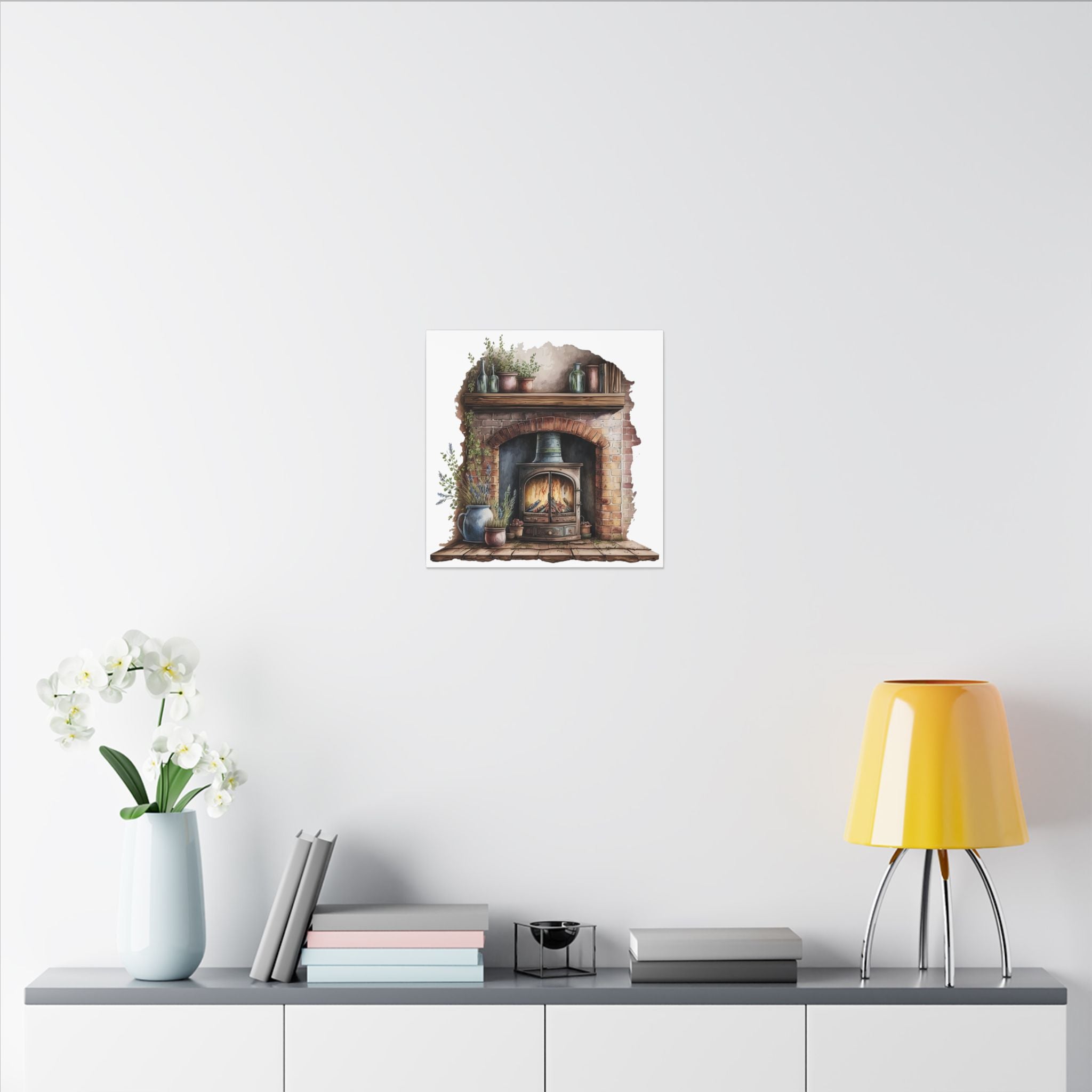 Cozy Fireplace Canvas Wall Art — Rustic Hearth Scene Matte Stretched Print