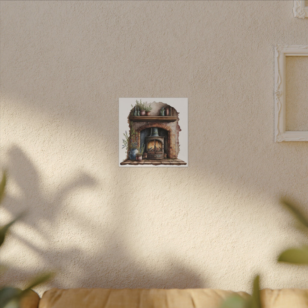Cozy Fireplace Canvas Wall Art — Rustic Hearth Scene Matte Stretched Print