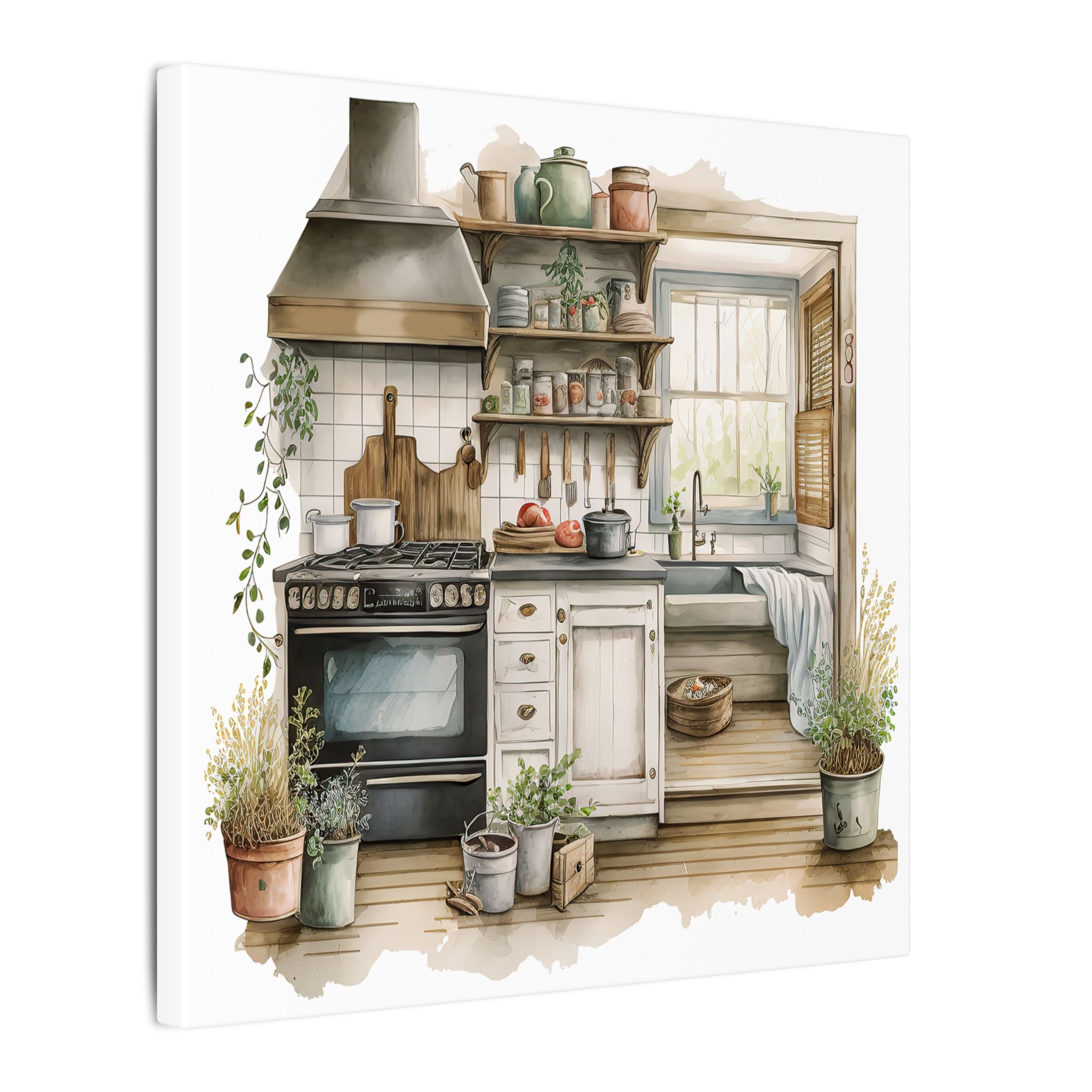 Cozy Farmhouse Kitchen Canvas Print — Rustic Kitchen Wall Art