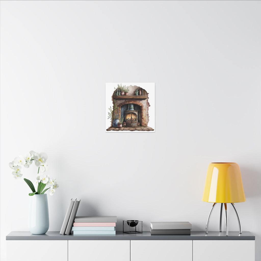 Cozy Fireplace Canvas Wall Art — Rustic Hearth Scene Matte Stretched Print