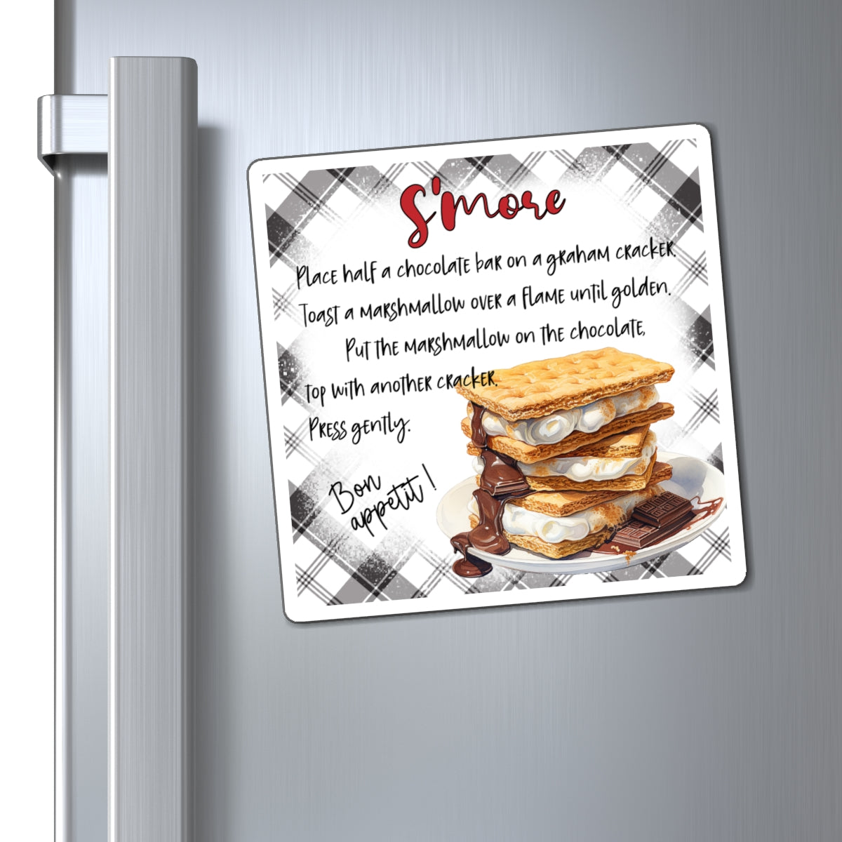 S'more Recipe Magnet — Retro Plaid Kitchen Fridge Decor