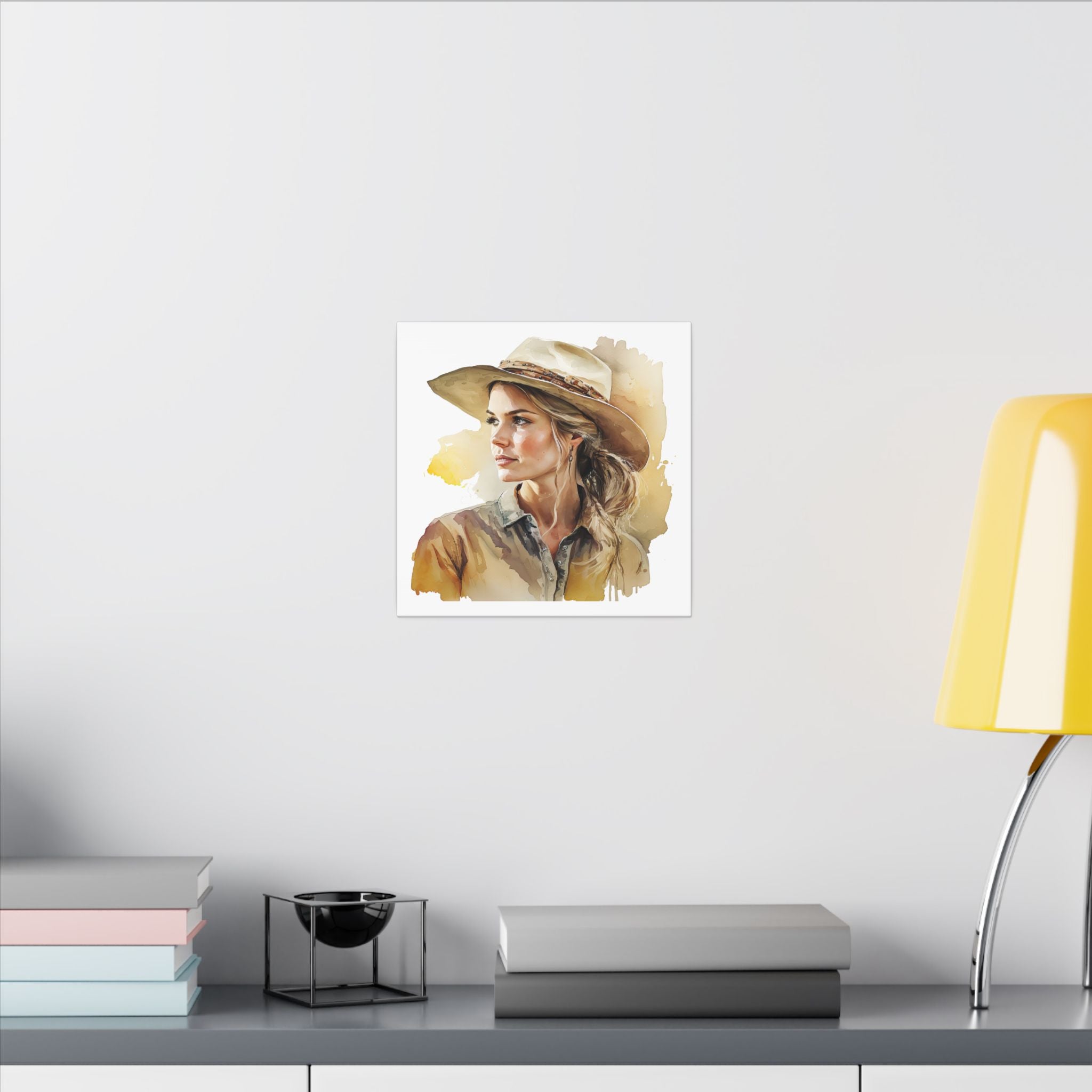 Western Cowgirl Portrait Canvas – Watercolor-Style Matte Wall Art