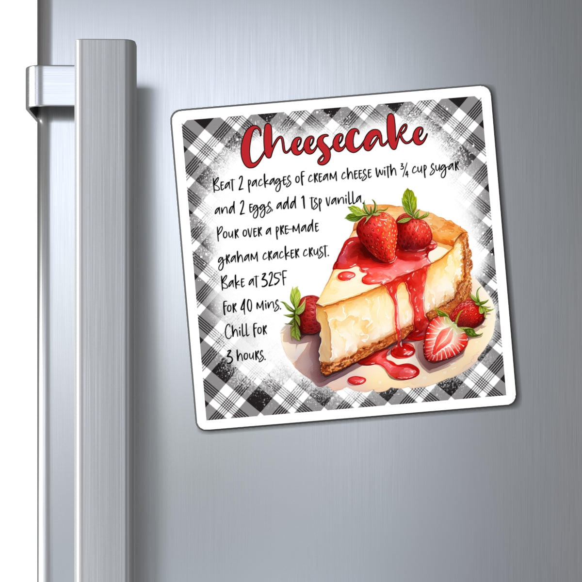 Cheesecake Recipe Magnet — Strawberry Cheesecake Kitchen Refrigerator Decor