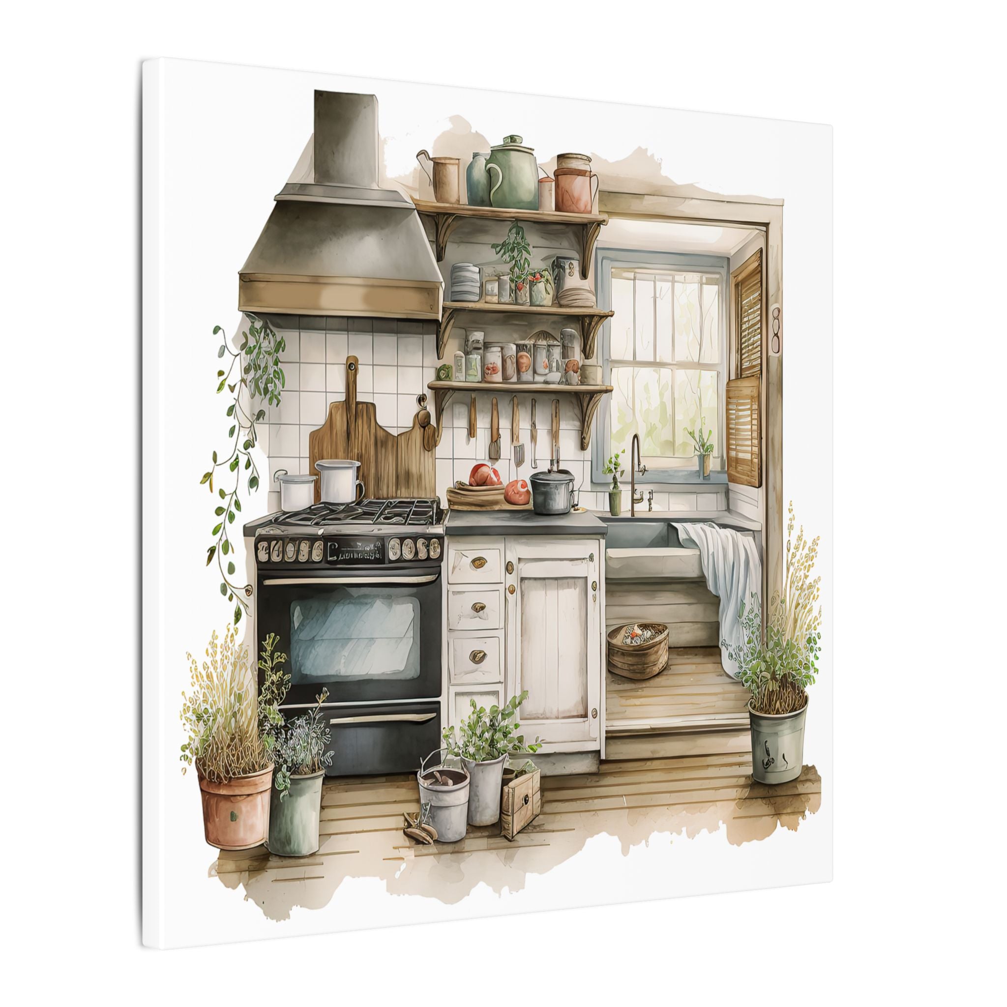 Cozy Farmhouse Kitchen Canvas Print — Rustic Kitchen Wall Art
