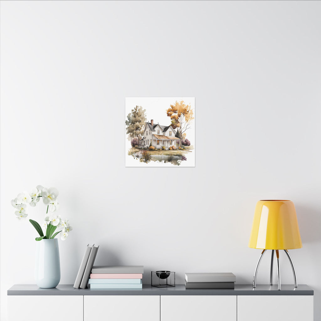 Country Farmhouse Canvas Print — Watercolor Autumn Home Wall Art