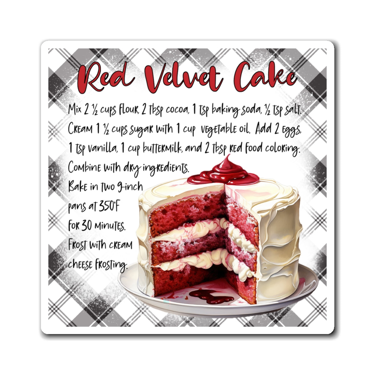 Red Velvet Cake Recipe Magnet — Kitchen Recipe Refrigerator Magnet