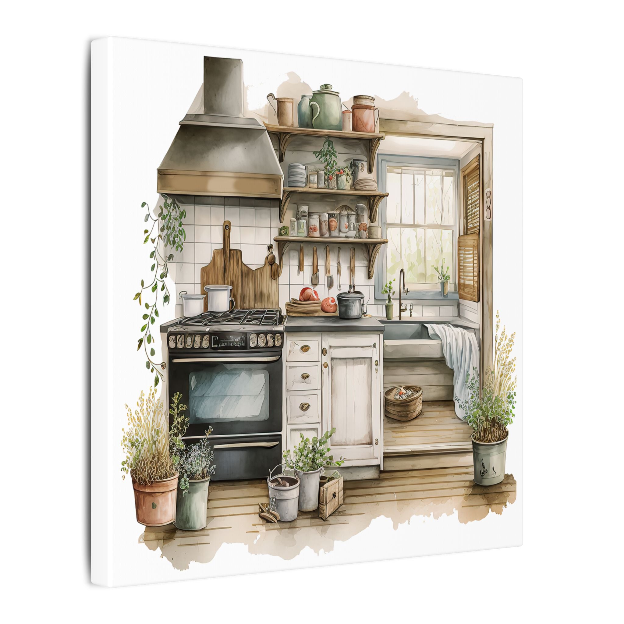 Cozy Farmhouse Kitchen Canvas Print — Rustic Kitchen Wall Art