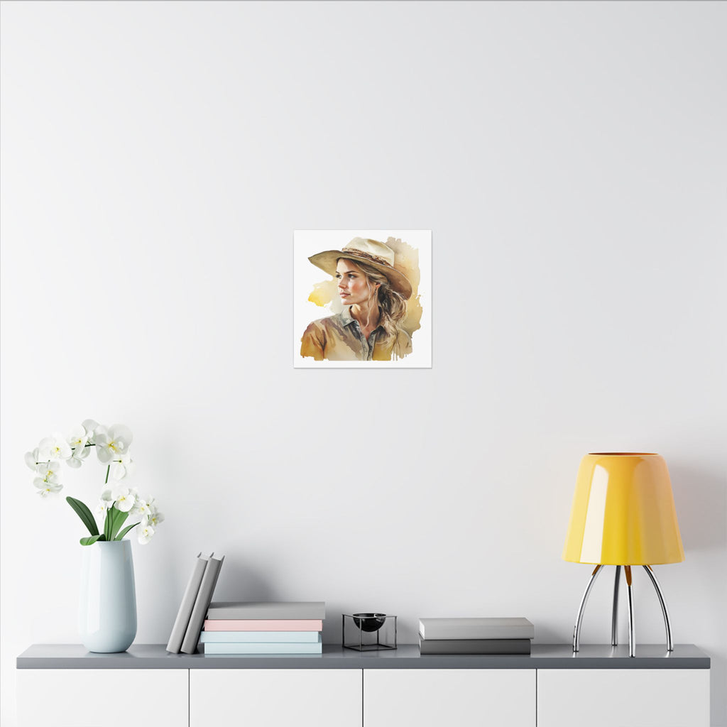 Western Cowgirl Portrait Canvas – Watercolor-Style Matte Wall Art