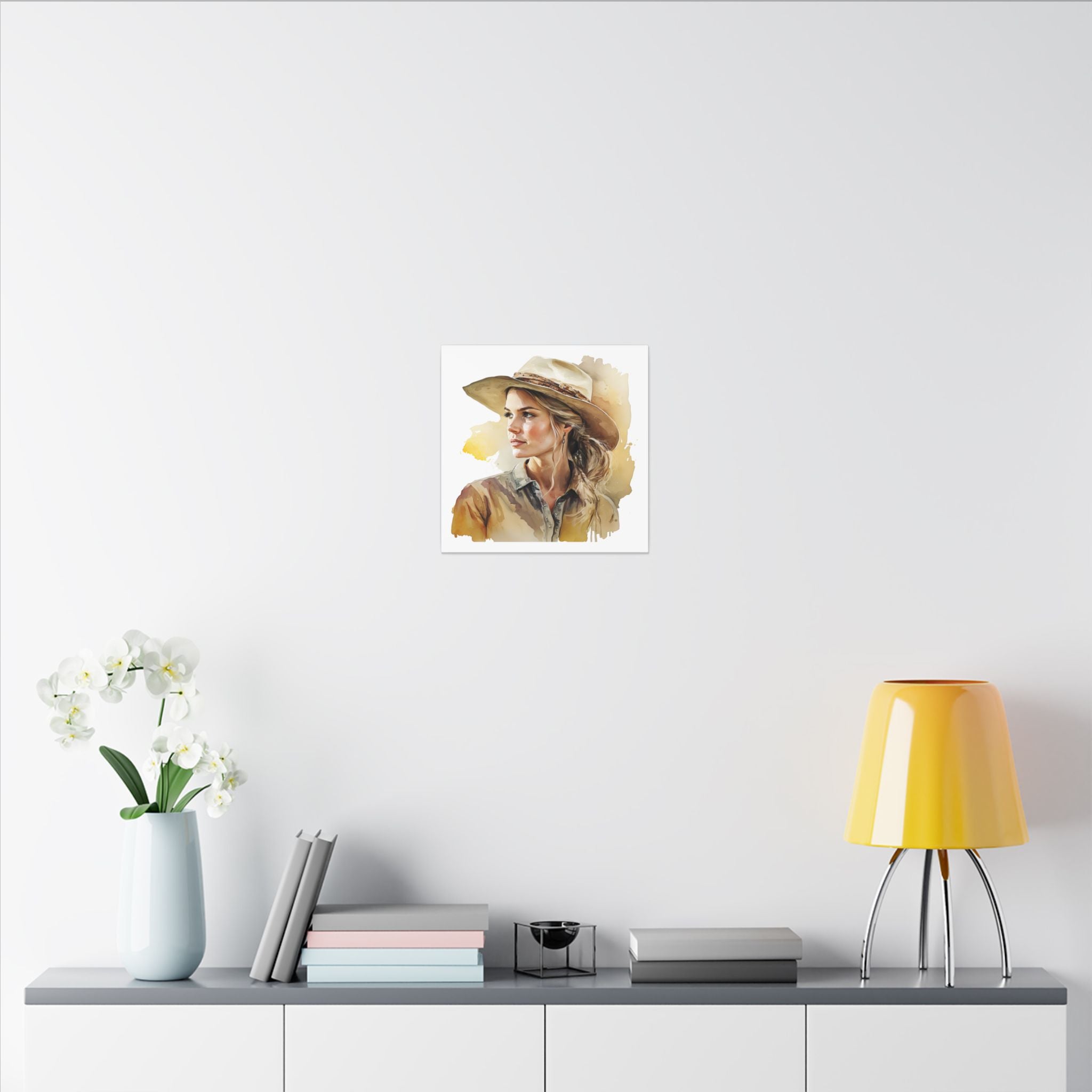 Western Cowgirl Portrait Canvas – Watercolor-Style Matte Wall Art