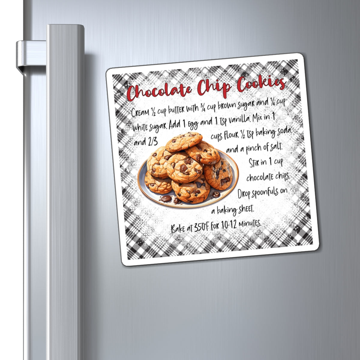 Chocolate Chip Cookies Recipe Magnet — Kitchen Refrigerator Decor, Holiday Baking Gift
