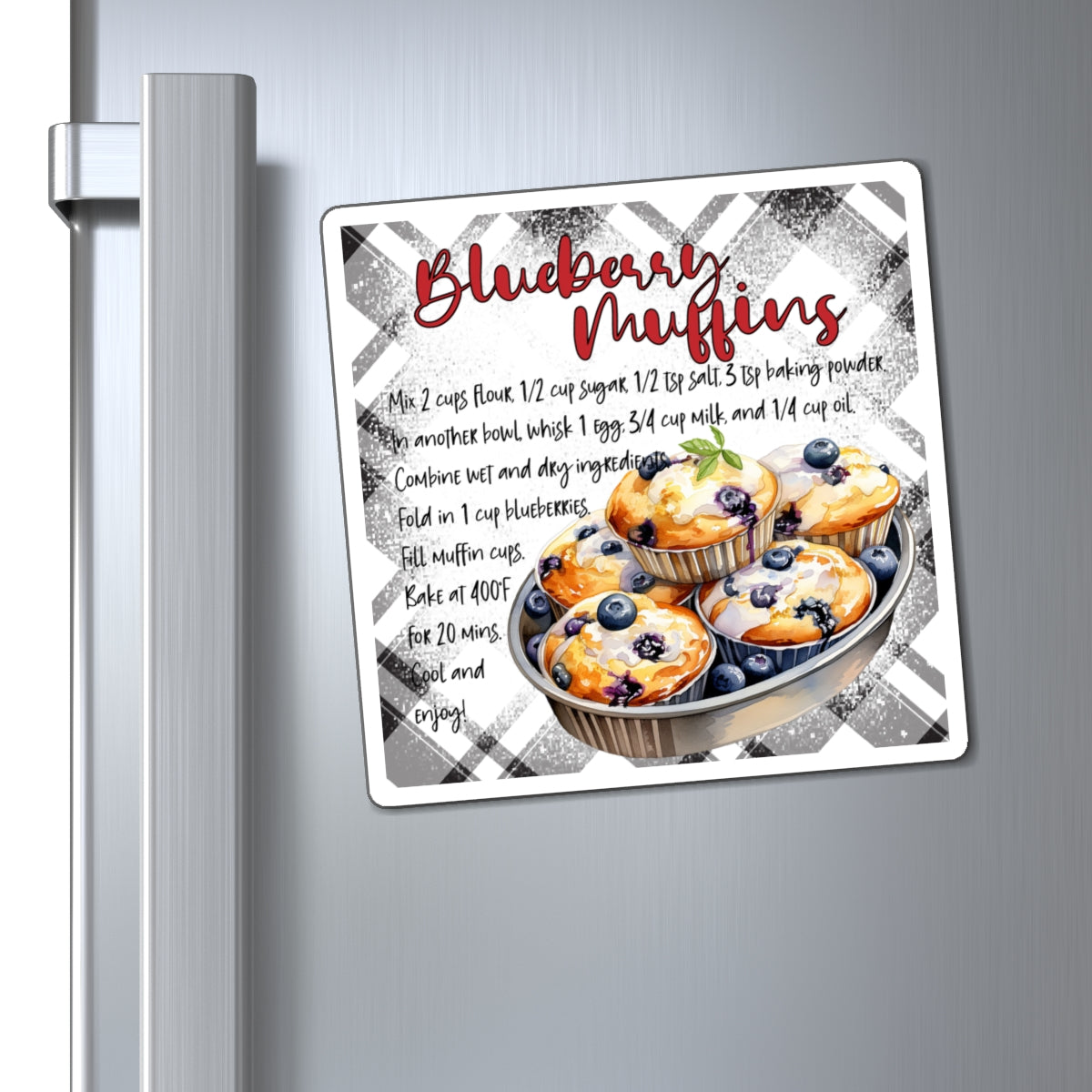 Blueberry Muffins Recipe Magnet — Kitchen Recipe Refrigerator Magnet