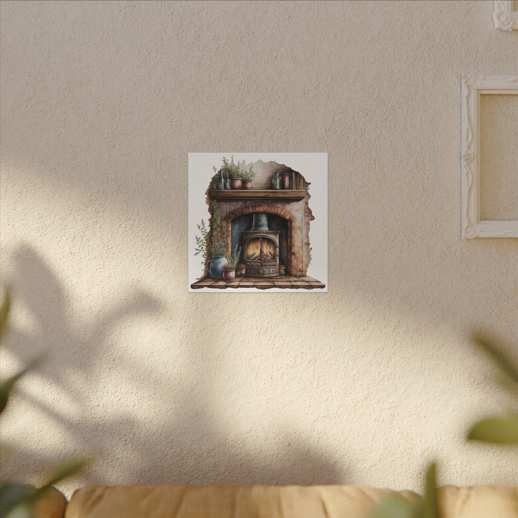 Cozy Fireplace Canvas Wall Art — Rustic Hearth Scene Matte Stretched Print