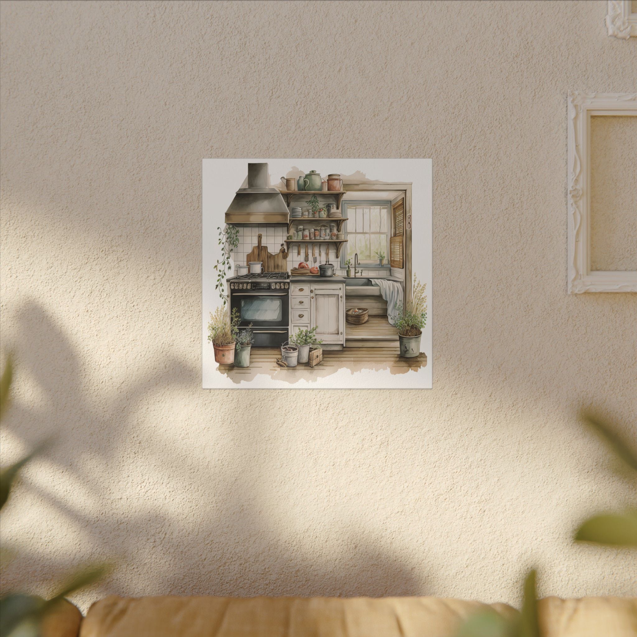 Cozy Farmhouse Kitchen Canvas Print — Rustic Kitchen Wall Art