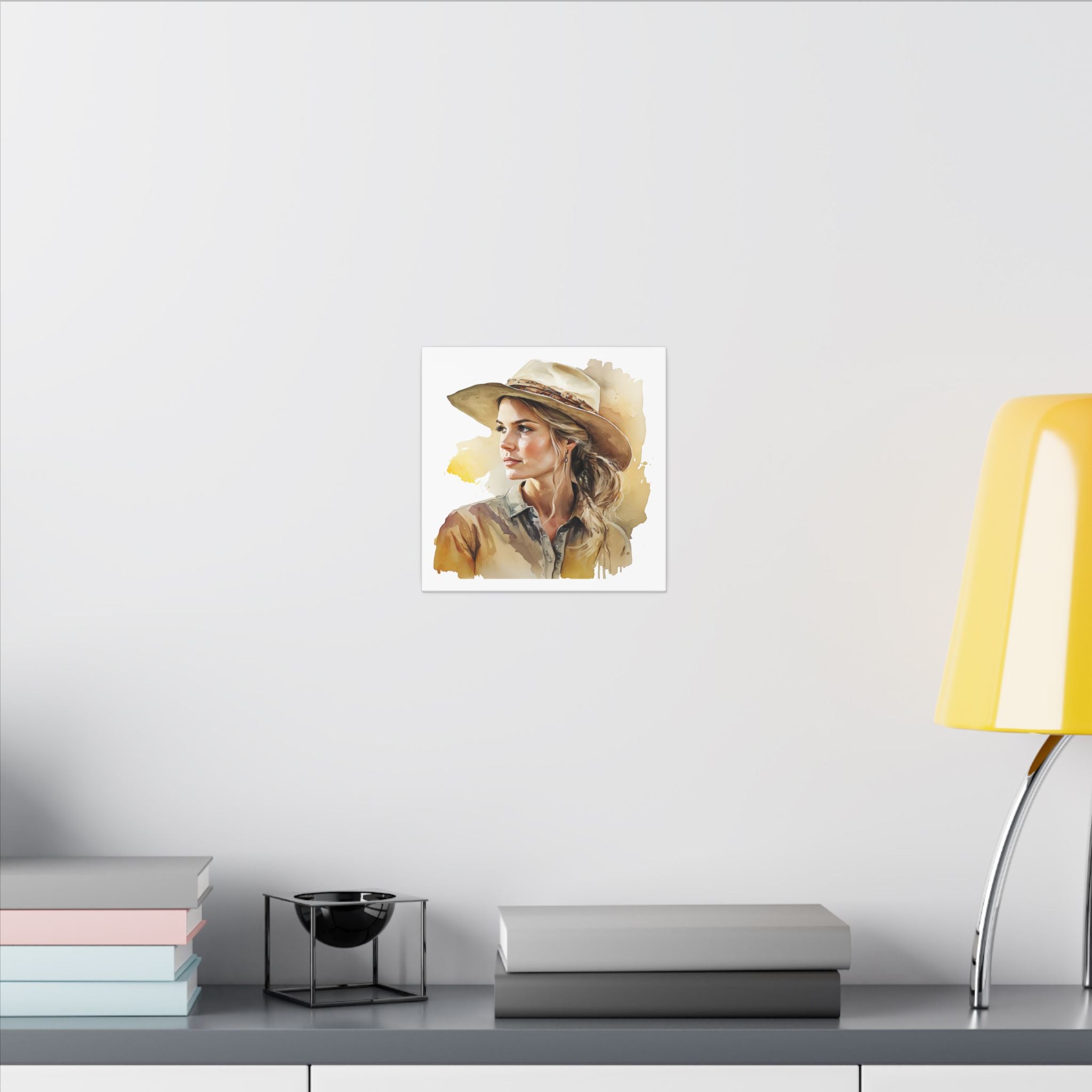 Western Cowgirl Portrait Canvas – Watercolor-Style Matte Wall Art