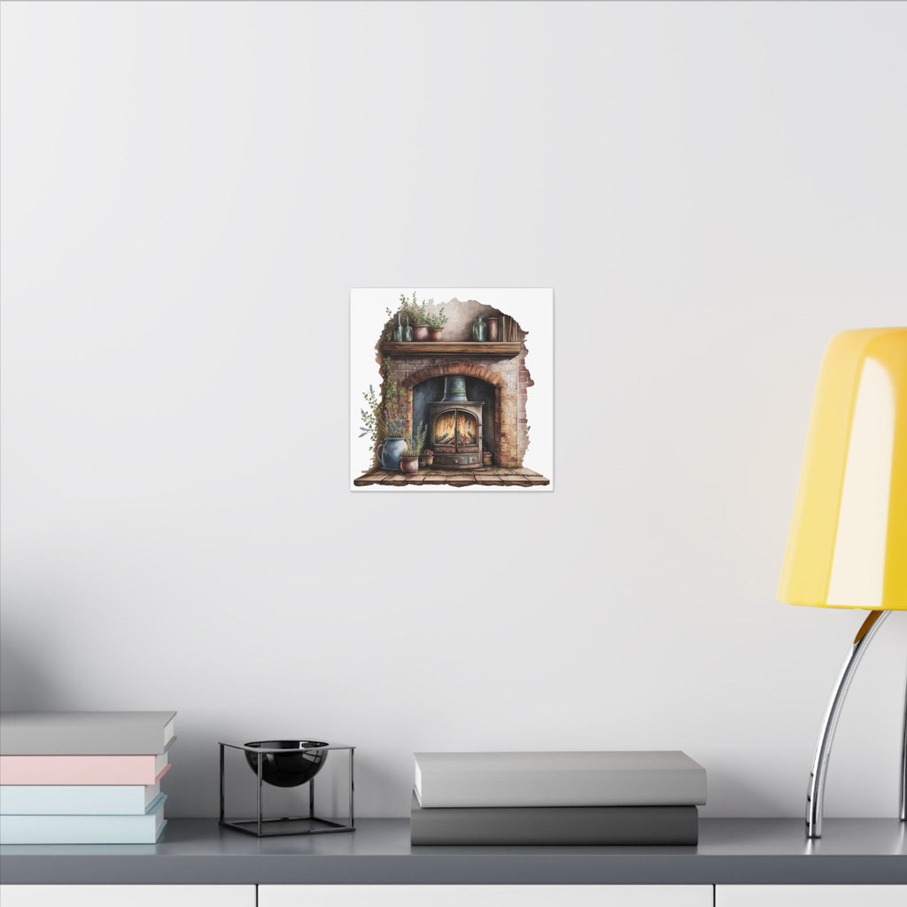 Cozy Fireplace Canvas Wall Art — Rustic Hearth Scene Matte Stretched Print