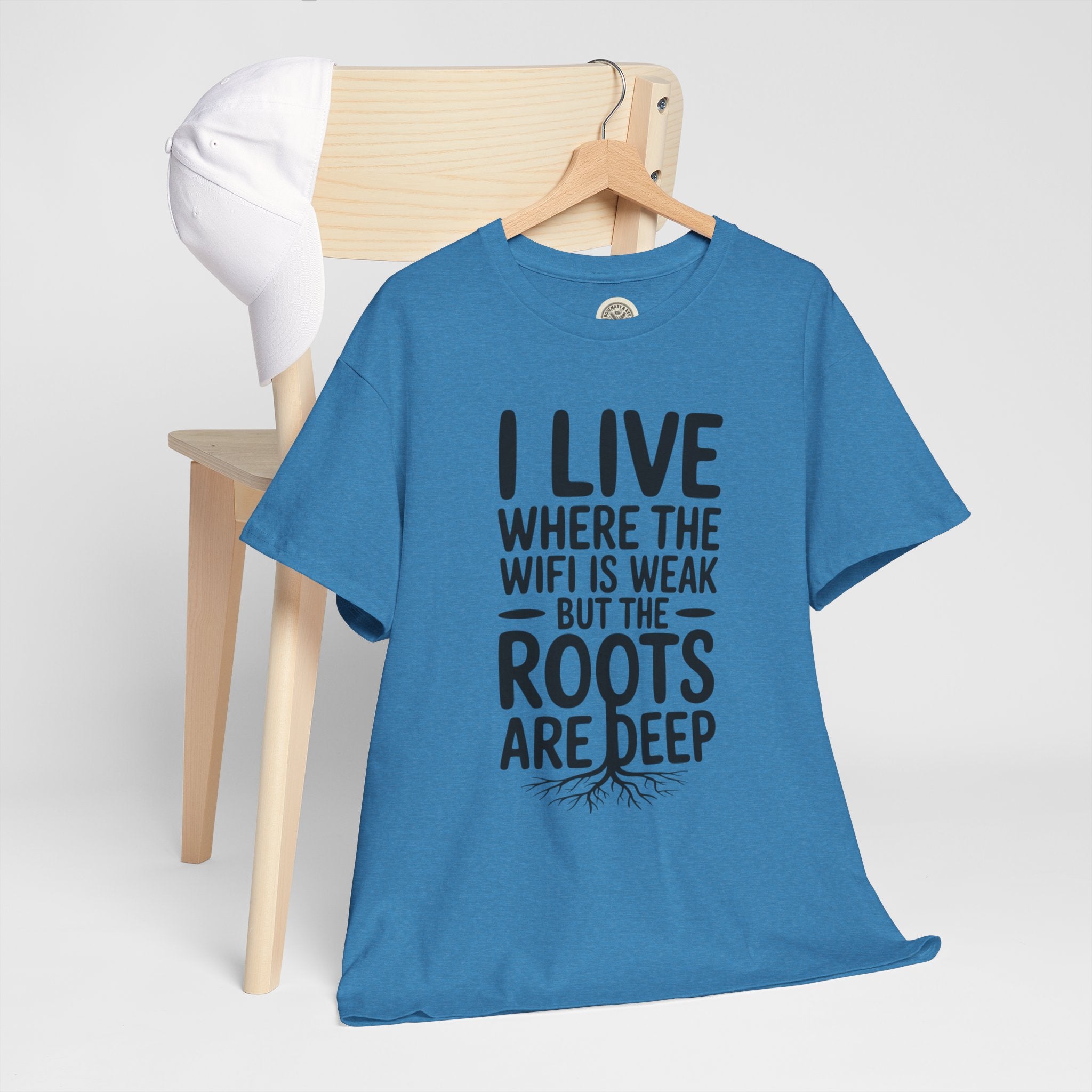 Rural Roots Tee — "I live where the WiFi is weak but the roots are deep" Cotton Shirt