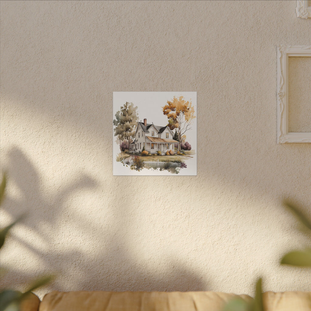 Country Farmhouse Canvas Print — Watercolor Autumn Home Wall Art