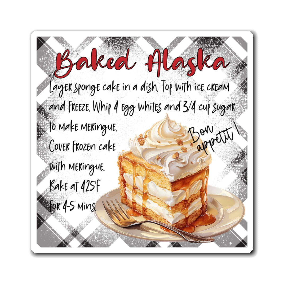 Baked Alaska Recipe Magnet — Vintage Dessert Kitchen Fridge Magnet
