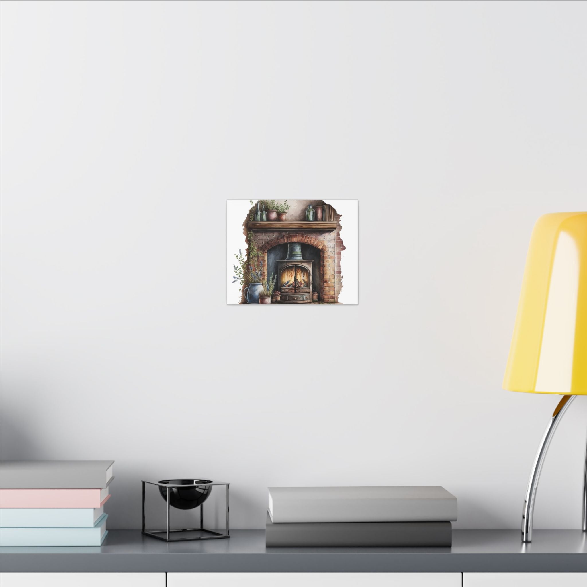 Cozy Fireplace Canvas Wall Art — Rustic Hearth Scene Matte Stretched Print