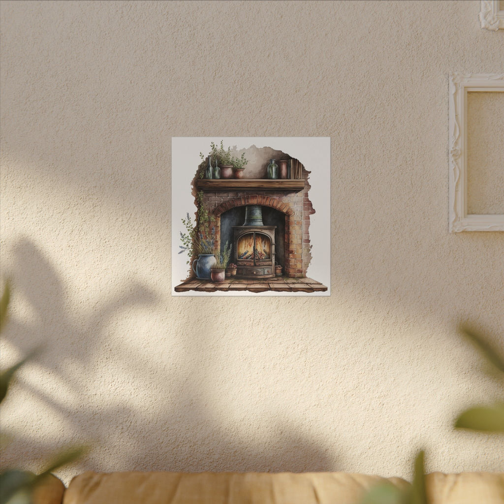 Cozy Fireplace Canvas Wall Art — Rustic Hearth Scene Matte Stretched Print
