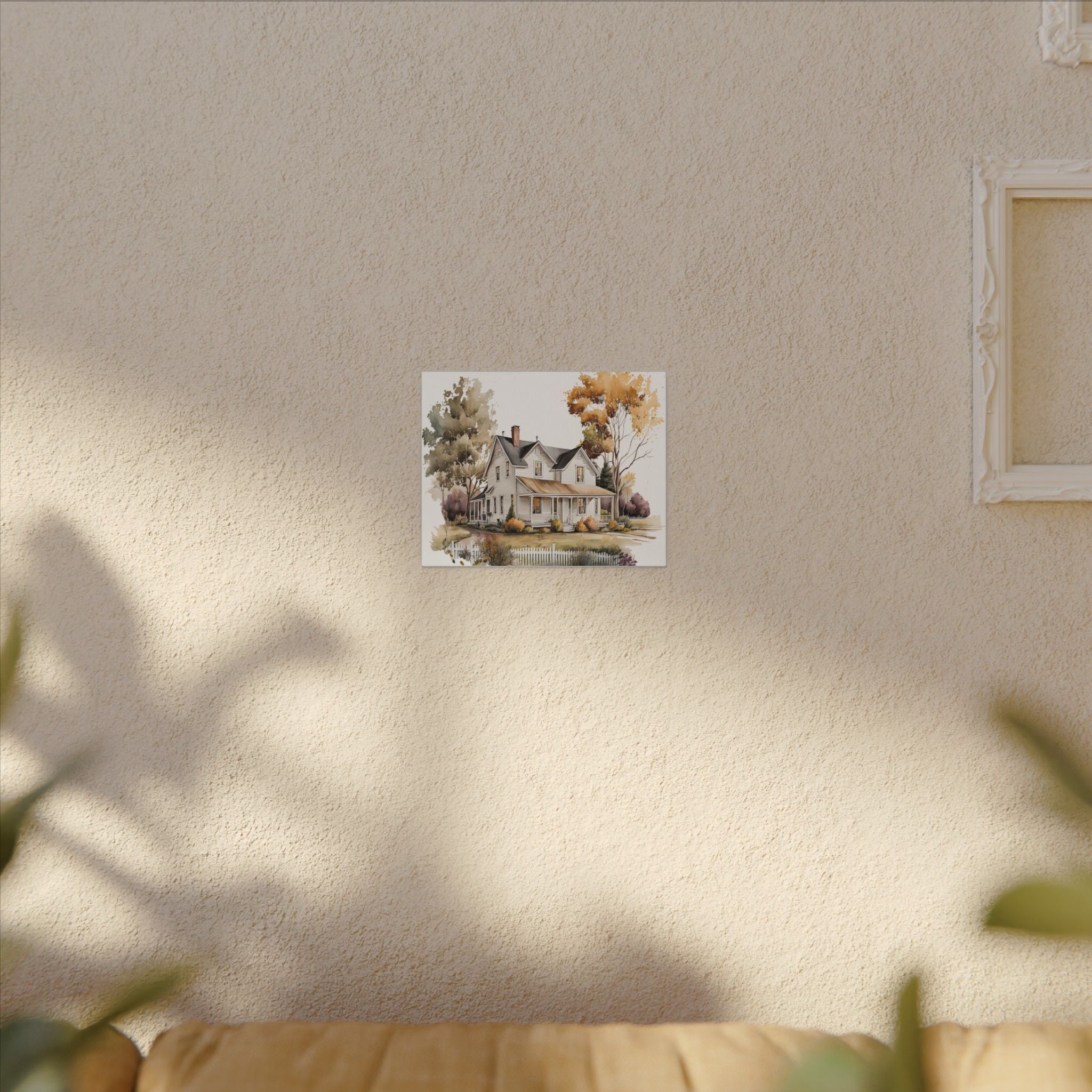 Country Farmhouse Canvas Print — Watercolor Autumn Home Wall Art