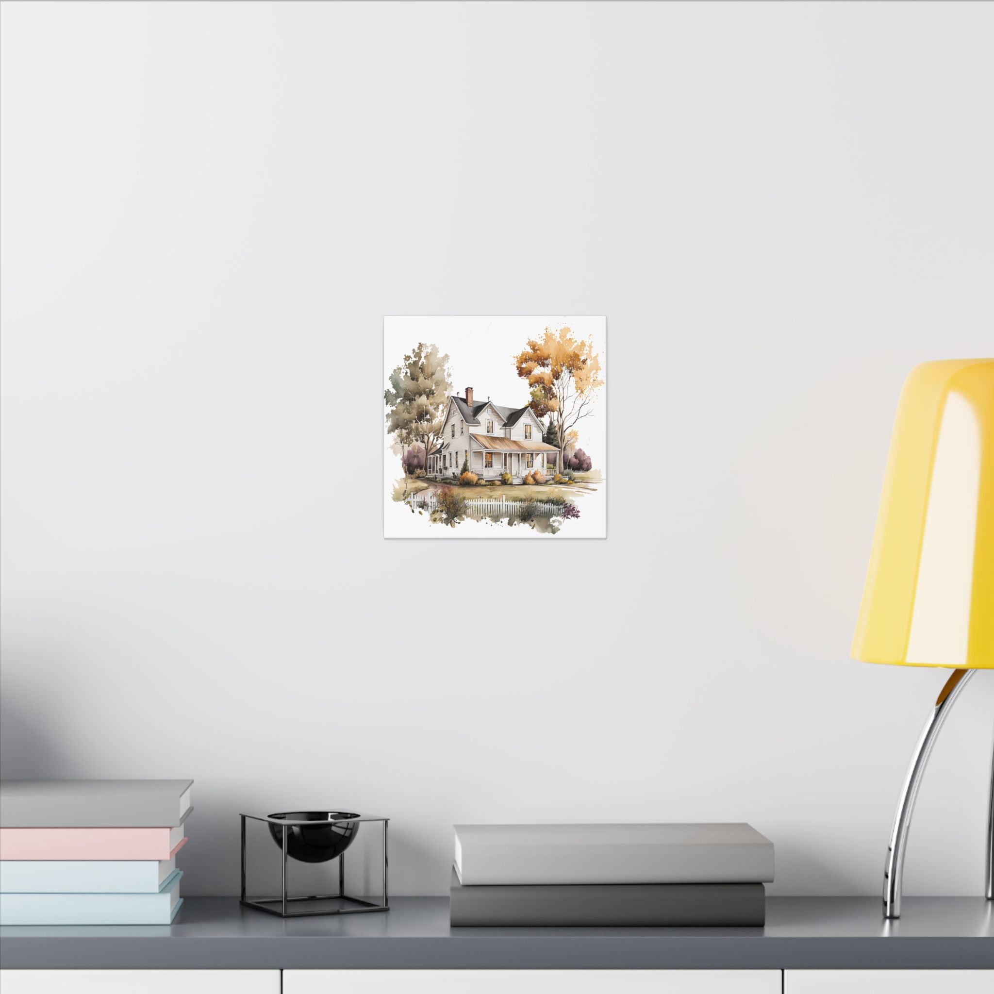 Country Farmhouse Canvas Print — Watercolor Autumn Home Wall Art