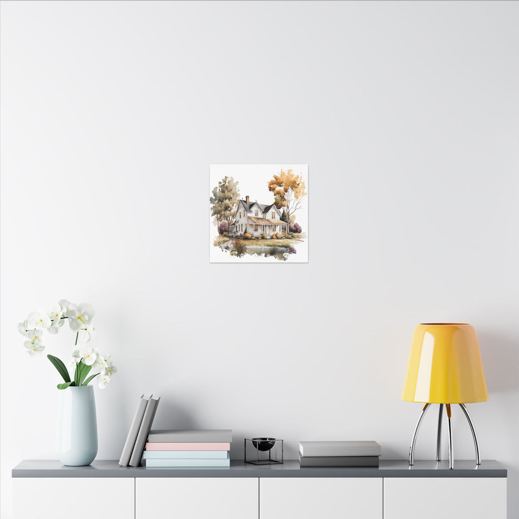 Country Farmhouse Canvas Print — Watercolor Autumn Home Wall Art