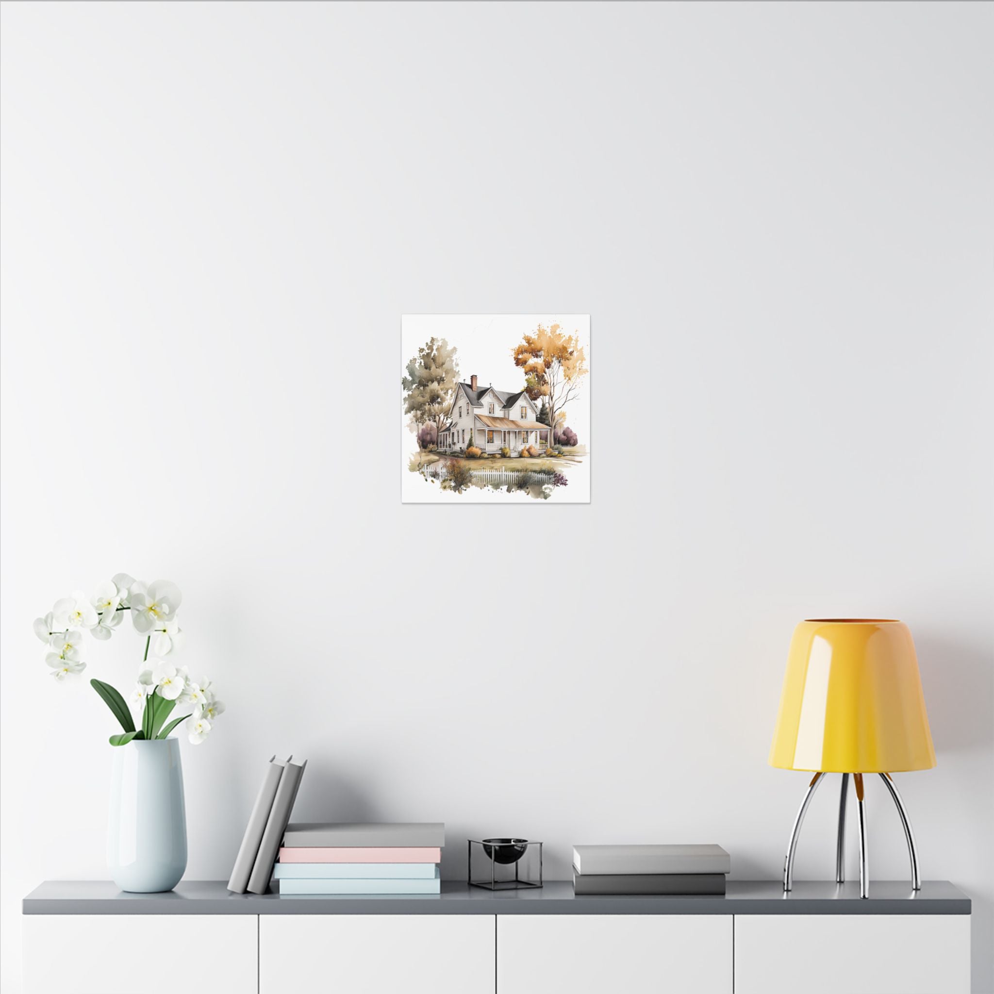 Country Farmhouse Canvas Print — Watercolor Autumn Home Wall Art