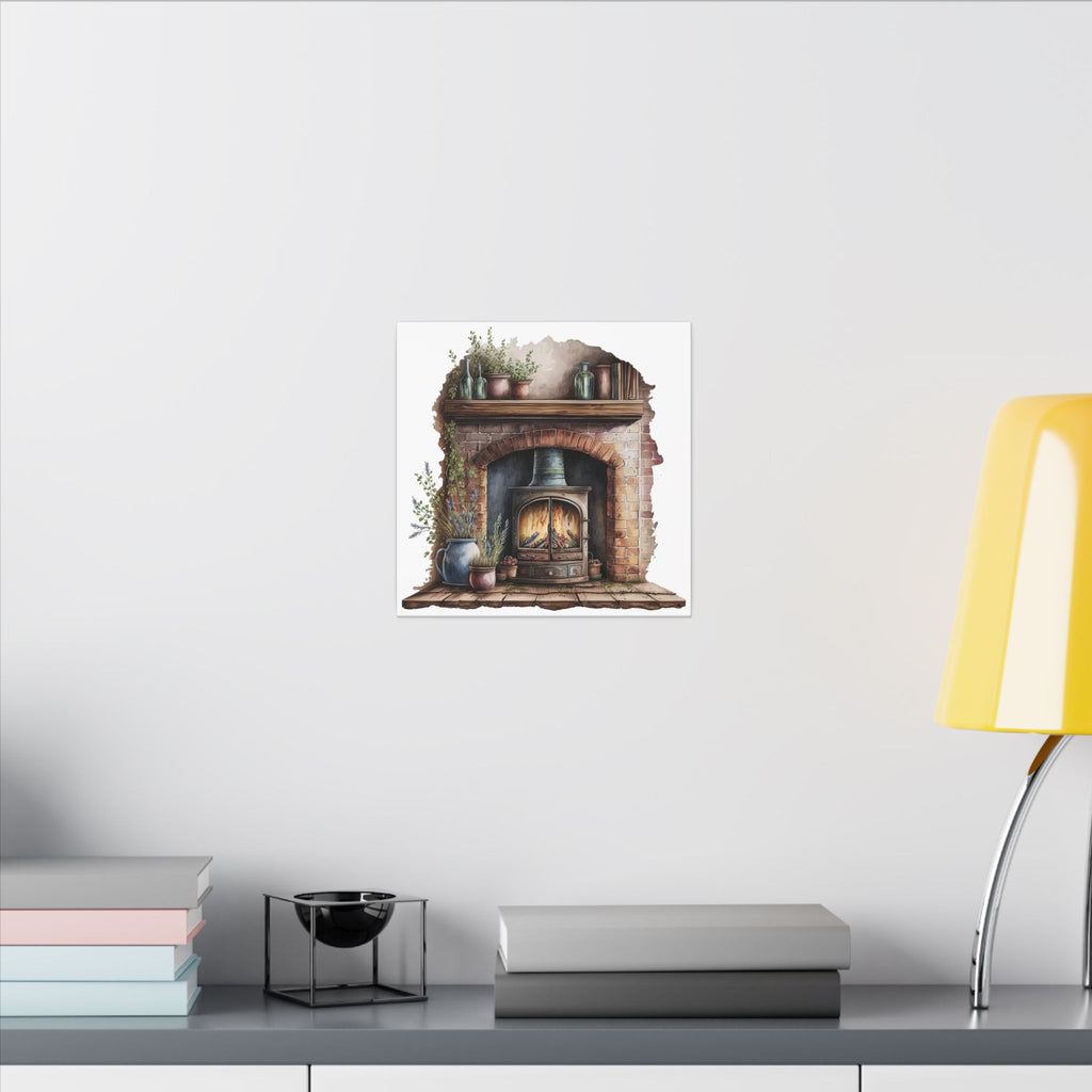 Cozy Fireplace Canvas Wall Art — Rustic Hearth Scene Matte Stretched Print