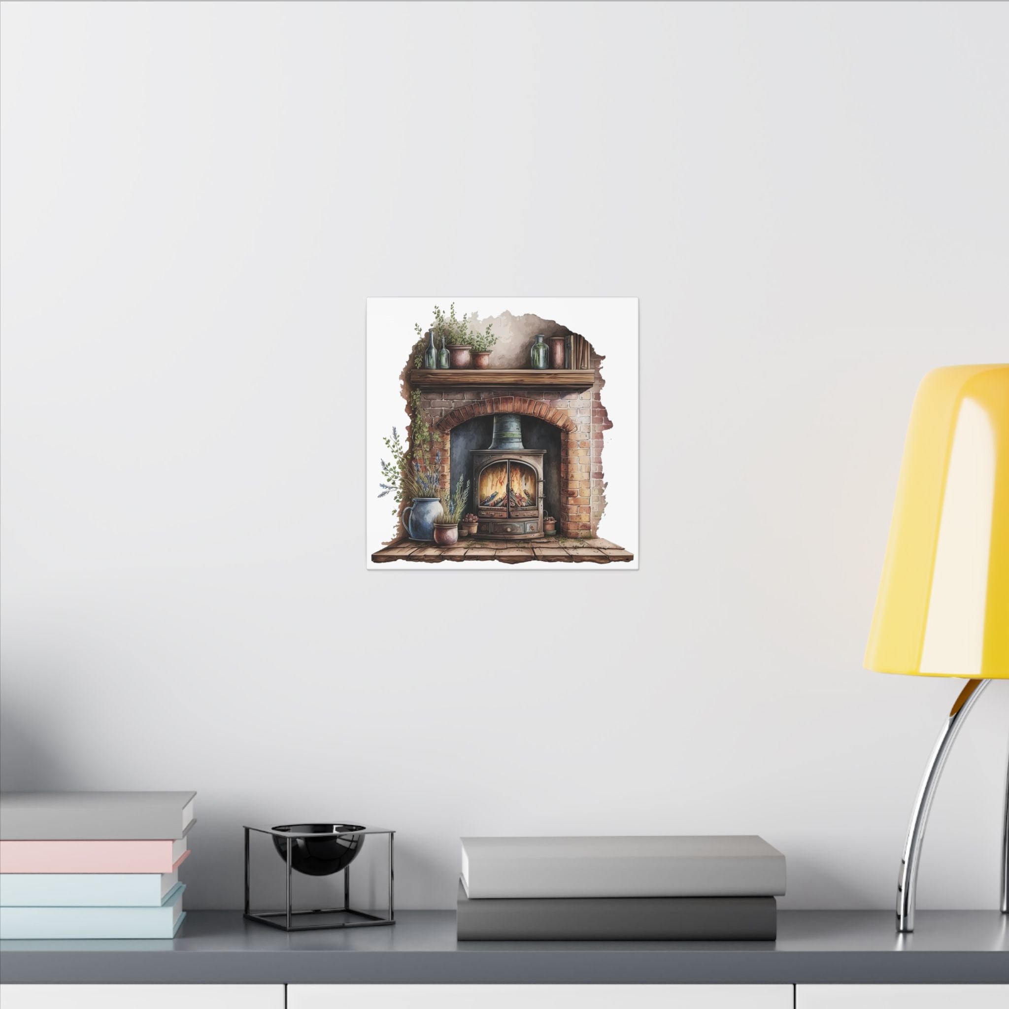 Cozy Fireplace Canvas Wall Art — Rustic Hearth Scene Matte Stretched Print
