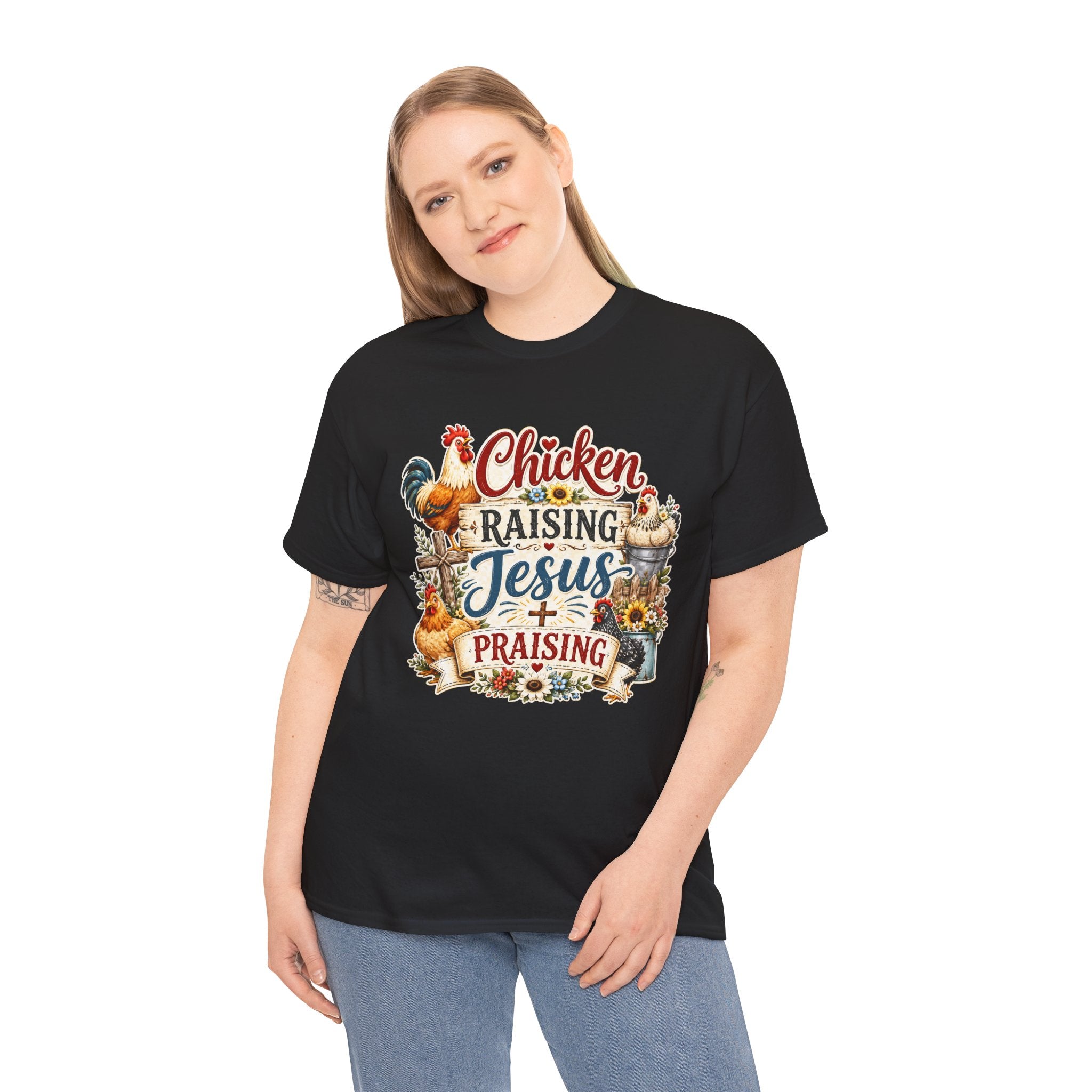 Chicken Raising Jesus Praising T-Shirt — Farm Faith Graphic Tee