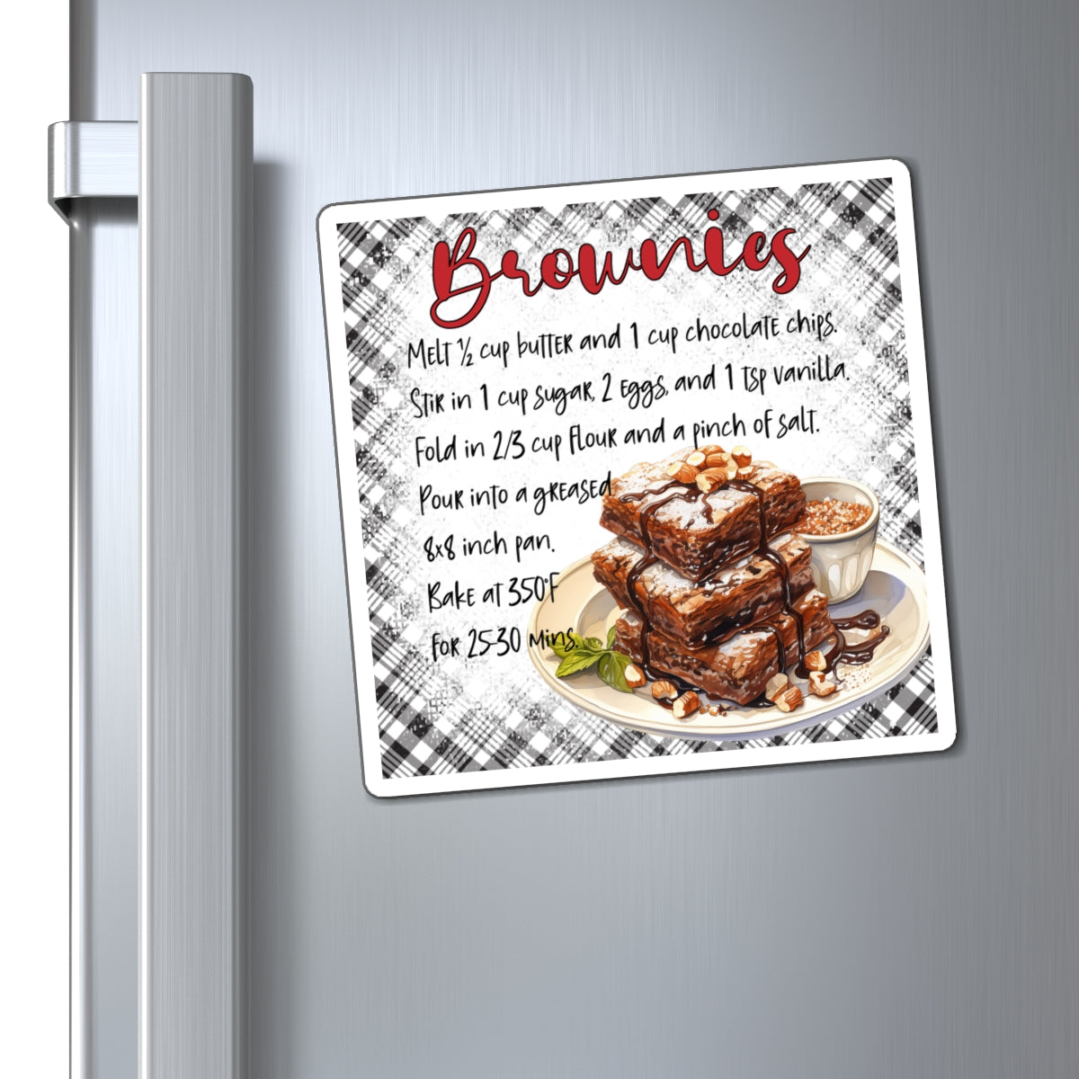 Brownies Recipe Magnet — Illustrated Dessert Kitchen Refrigerator Magnet