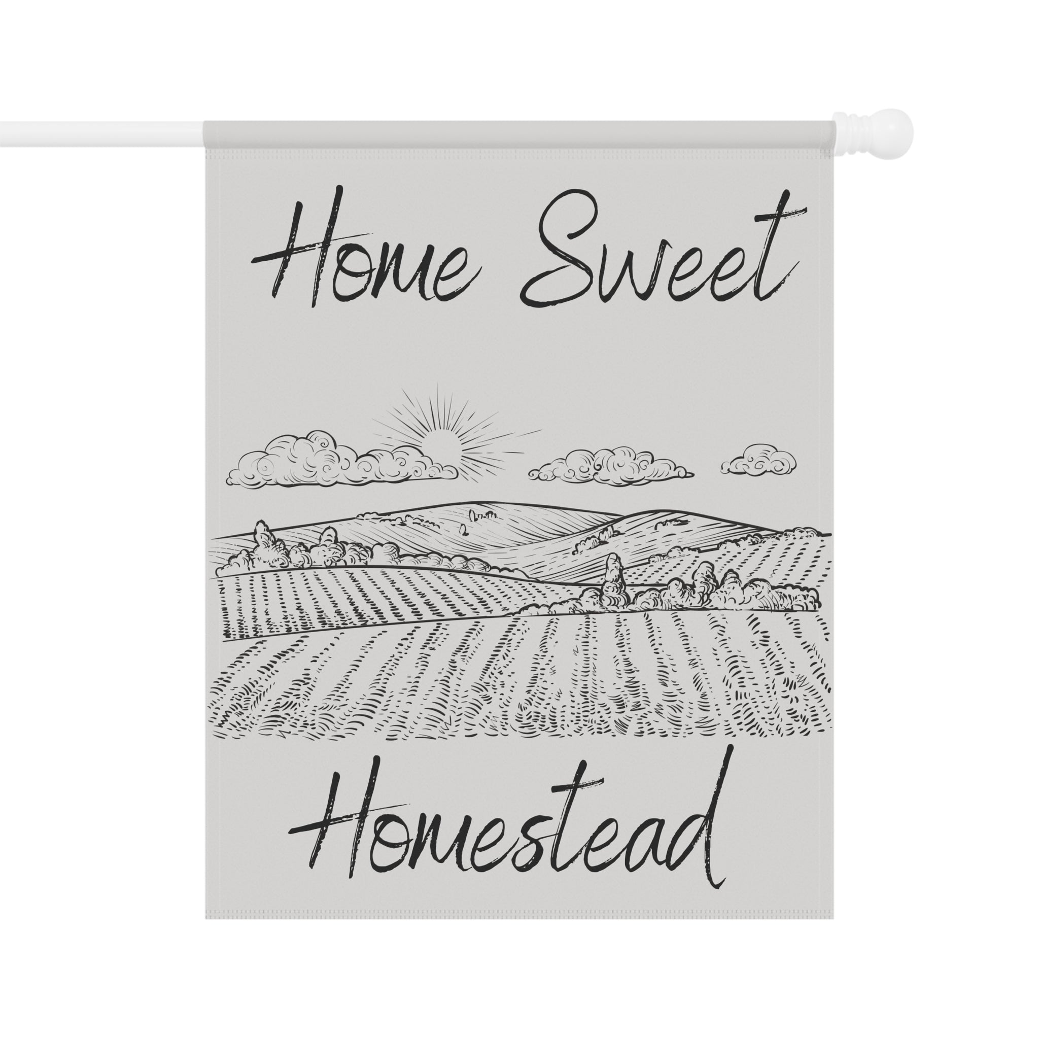 Home Sweet Homestead Garden Flag — Rustic Farmhouse House Banner