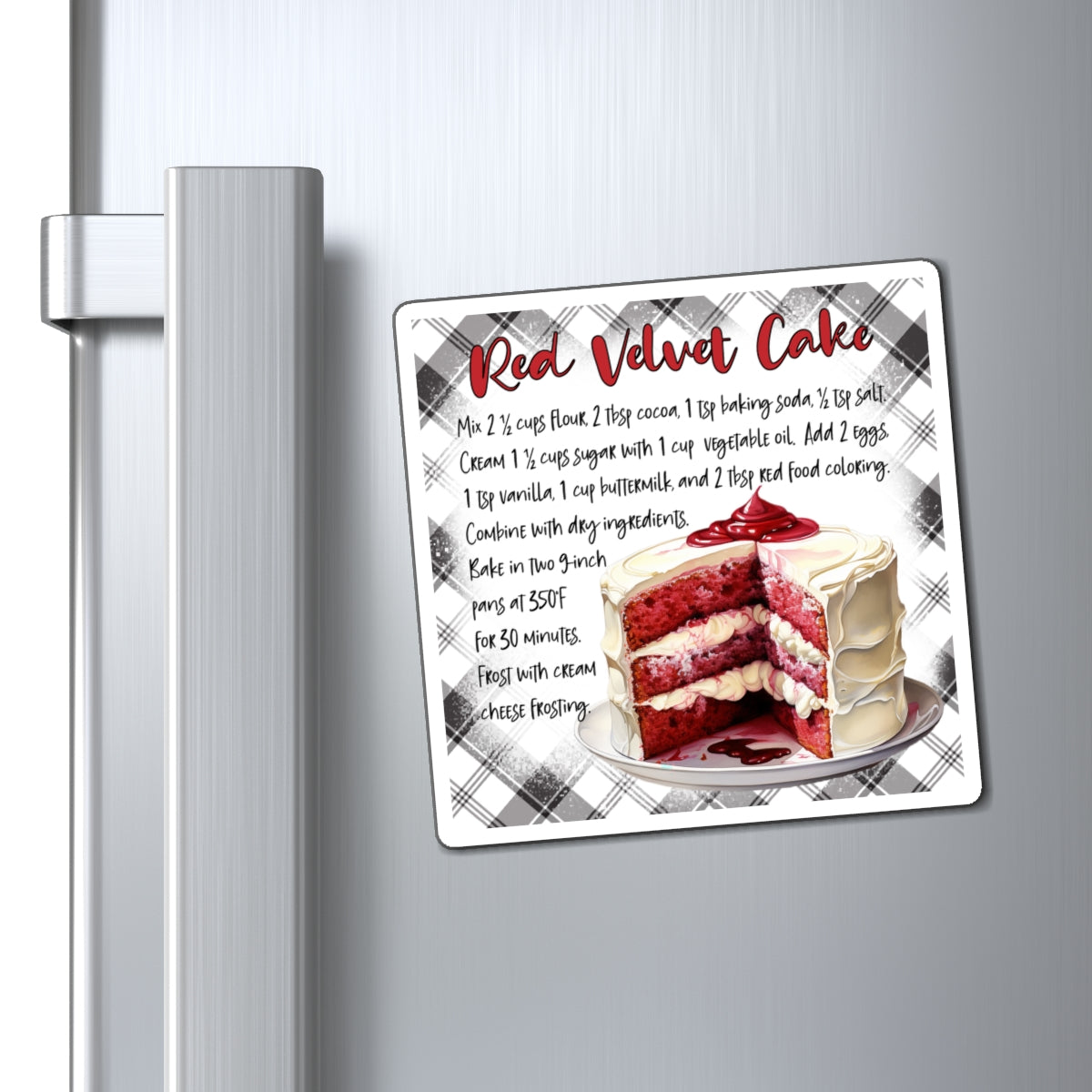 Red Velvet Cake Recipe Magnet — Kitchen Recipe Refrigerator Magnet