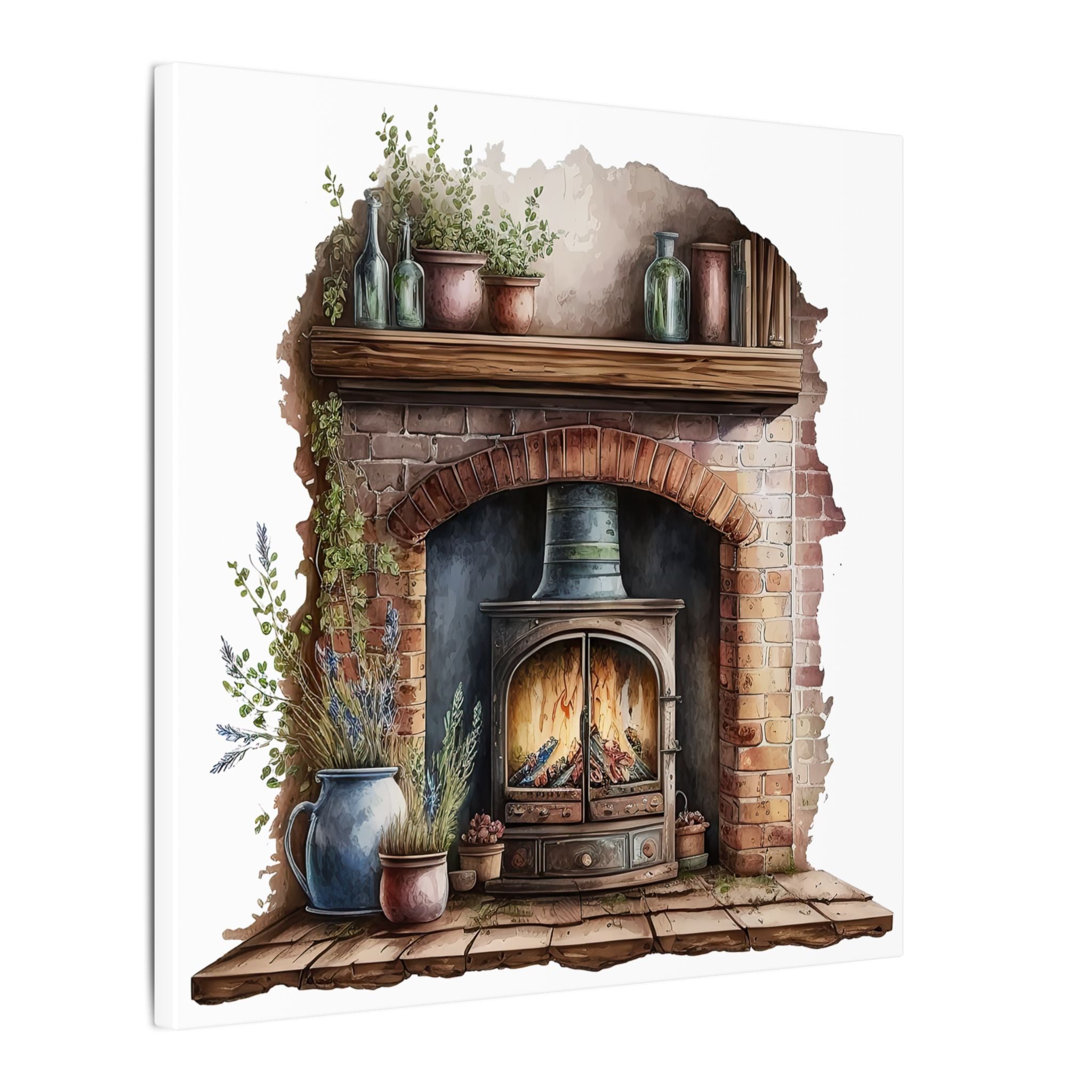 Cozy Fireplace Canvas Wall Art — Rustic Hearth Scene Matte Stretched Print