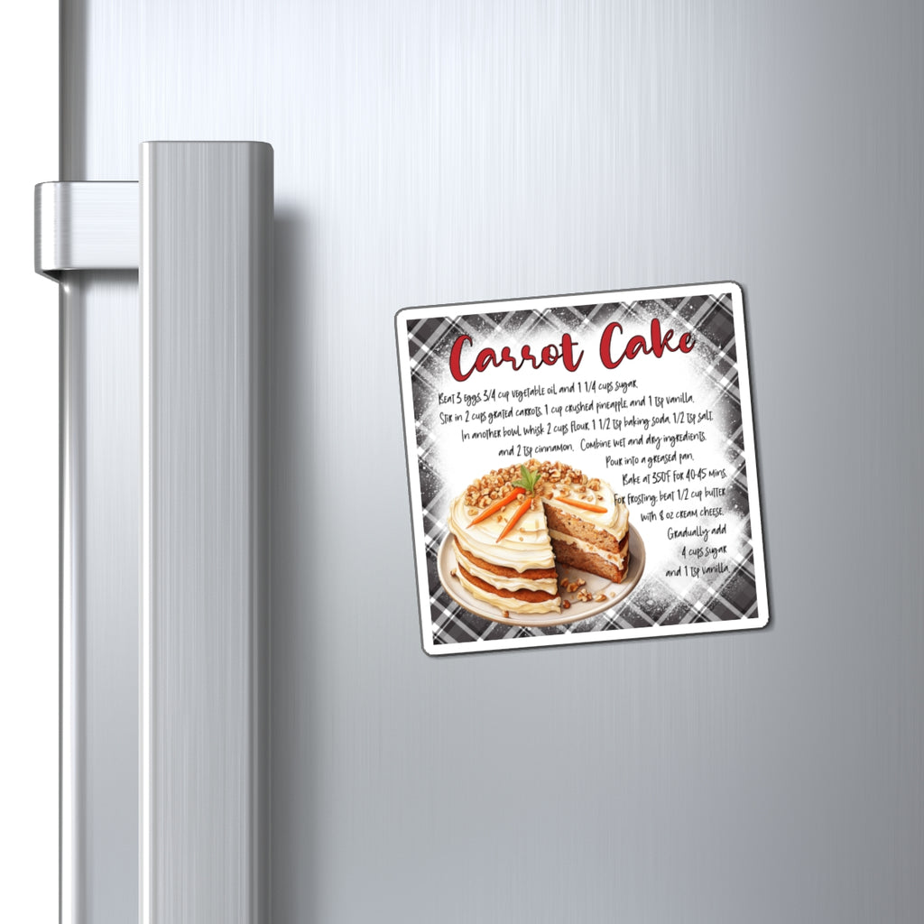 Carrot Cake Recipe Magnet — Retro Plaid Kitchen Refrigerator Decor