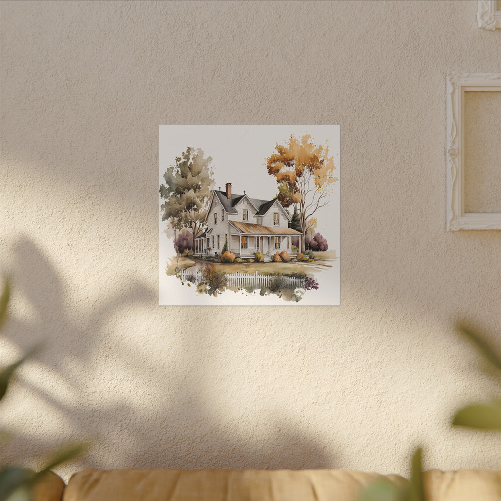 Country Farmhouse Canvas Print — Watercolor Autumn Home Wall Art