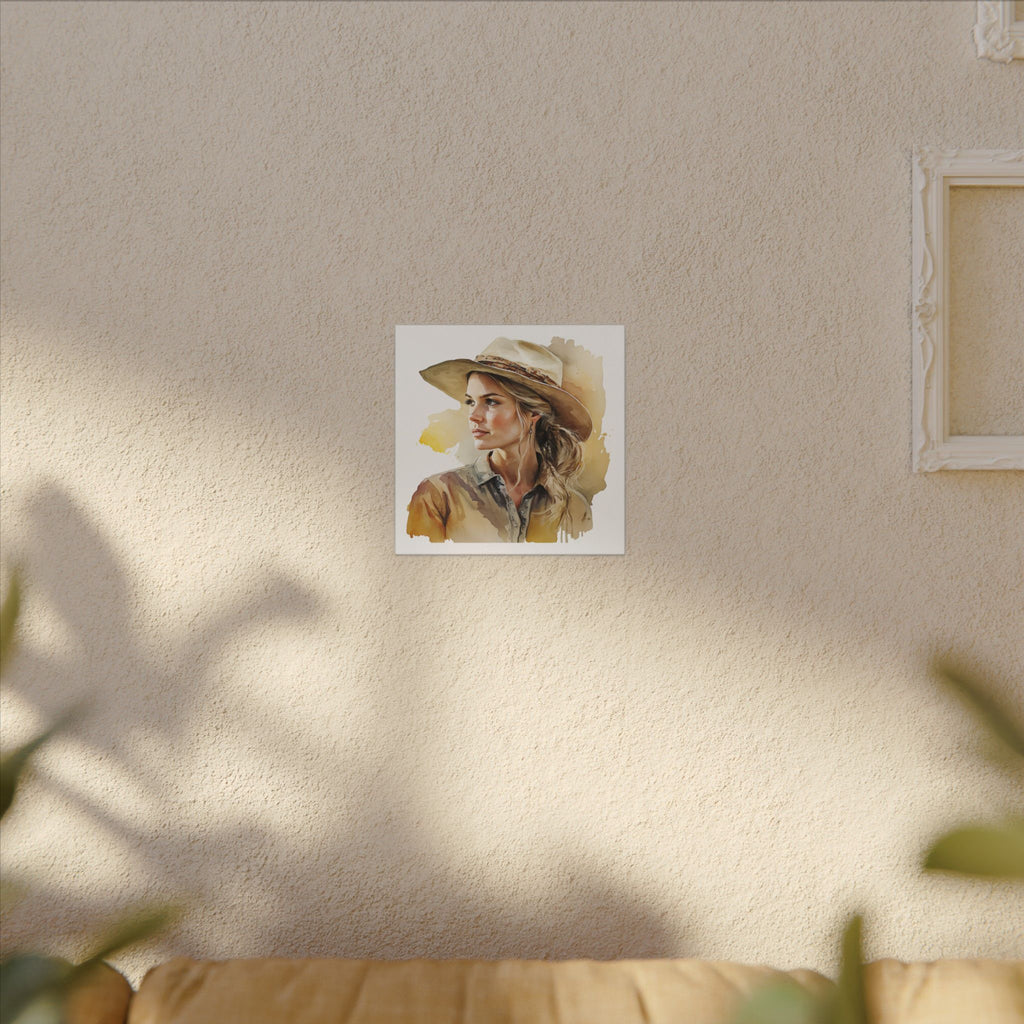 Western Cowgirl Portrait Canvas – Watercolor-Style Matte Wall Art