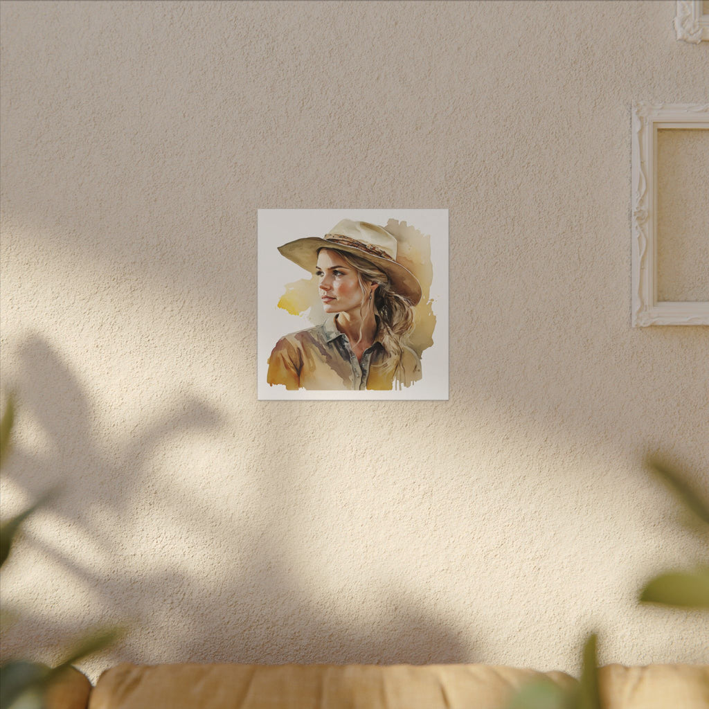 Western Cowgirl Portrait Canvas – Watercolor-Style Matte Wall Art
