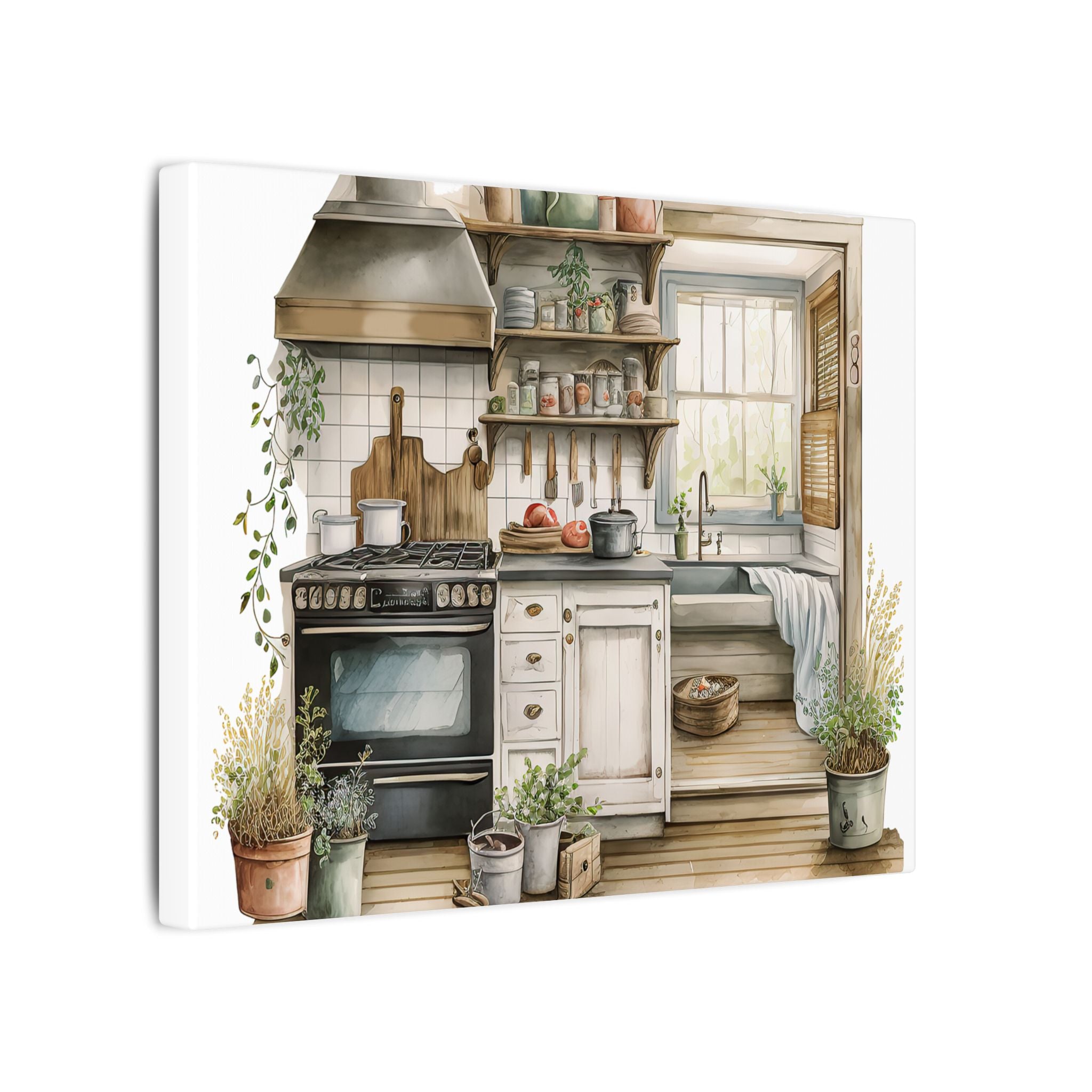 Cozy Farmhouse Kitchen Canvas Print — Rustic Kitchen Wall Art