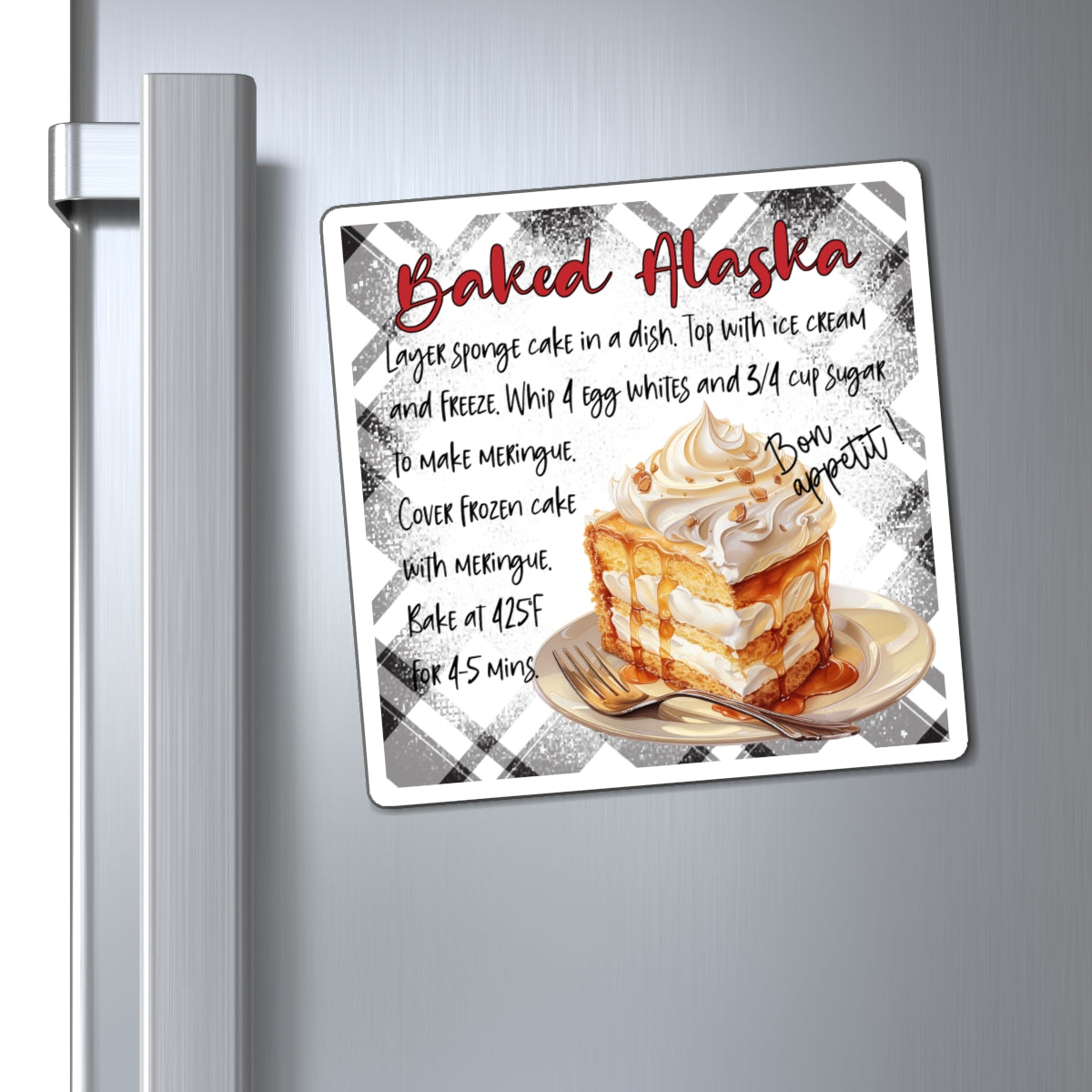 Baked Alaska Recipe Magnet — Vintage Dessert Kitchen Fridge Magnet