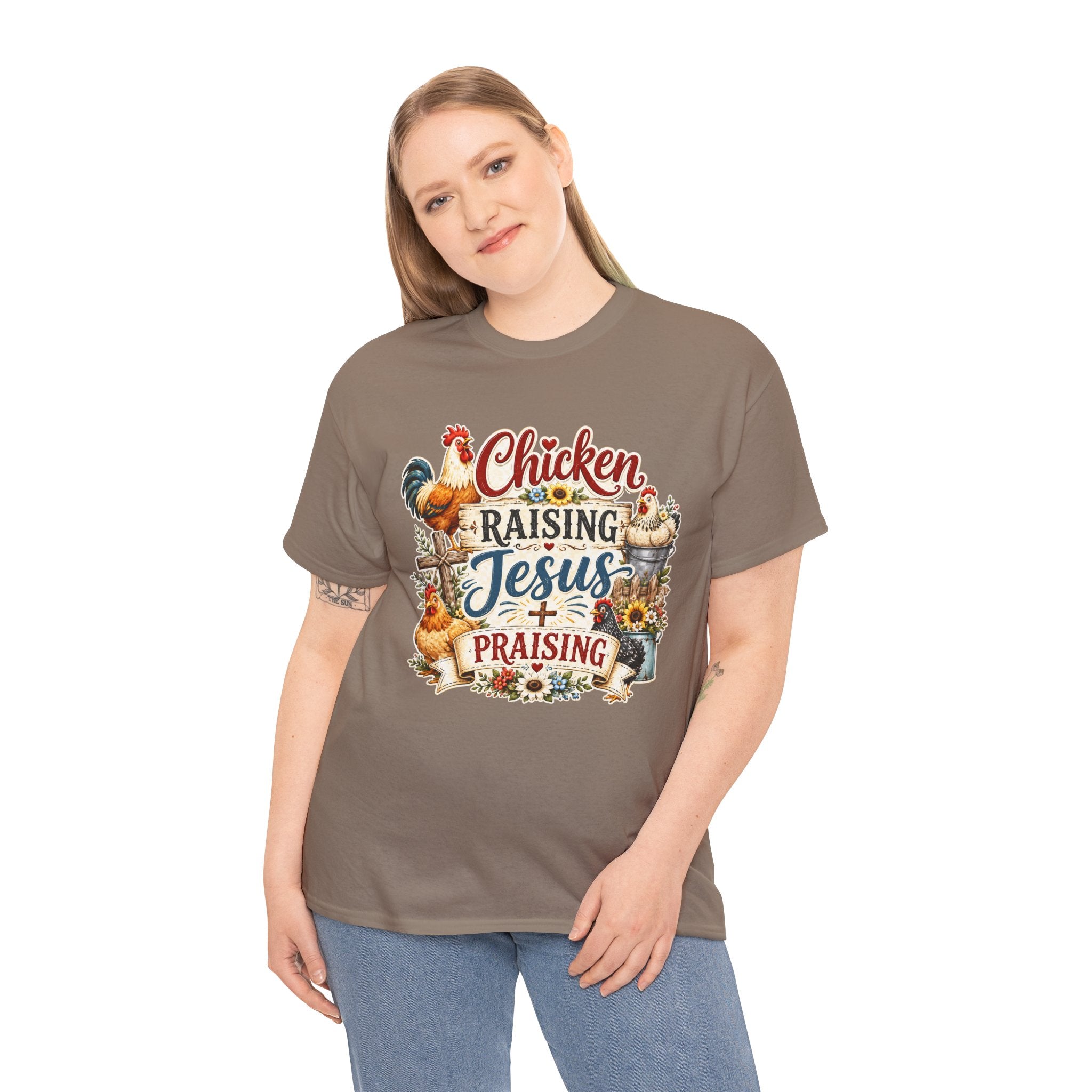 Chicken Raising Jesus Praising T-Shirt — Farm Faith Graphic Tee