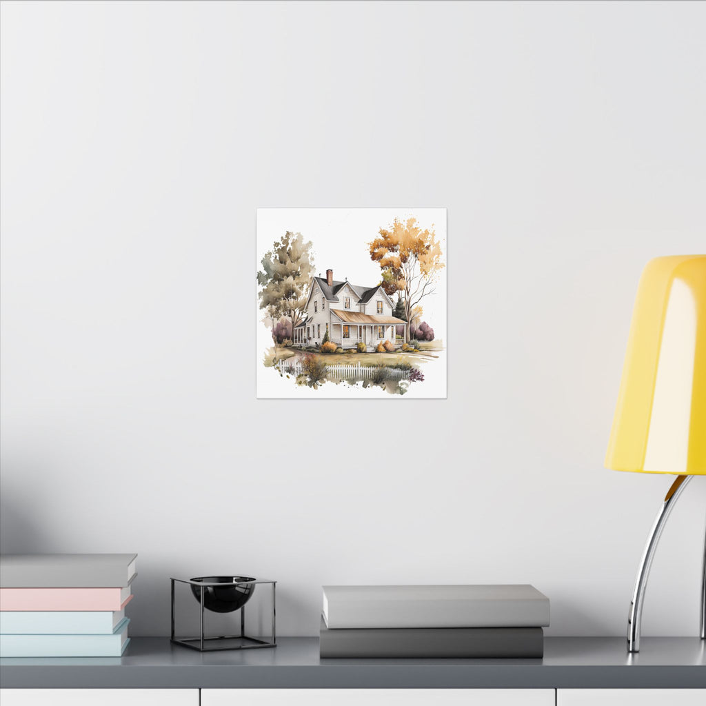 Country Farmhouse Canvas Print — Watercolor Autumn Home Wall Art
