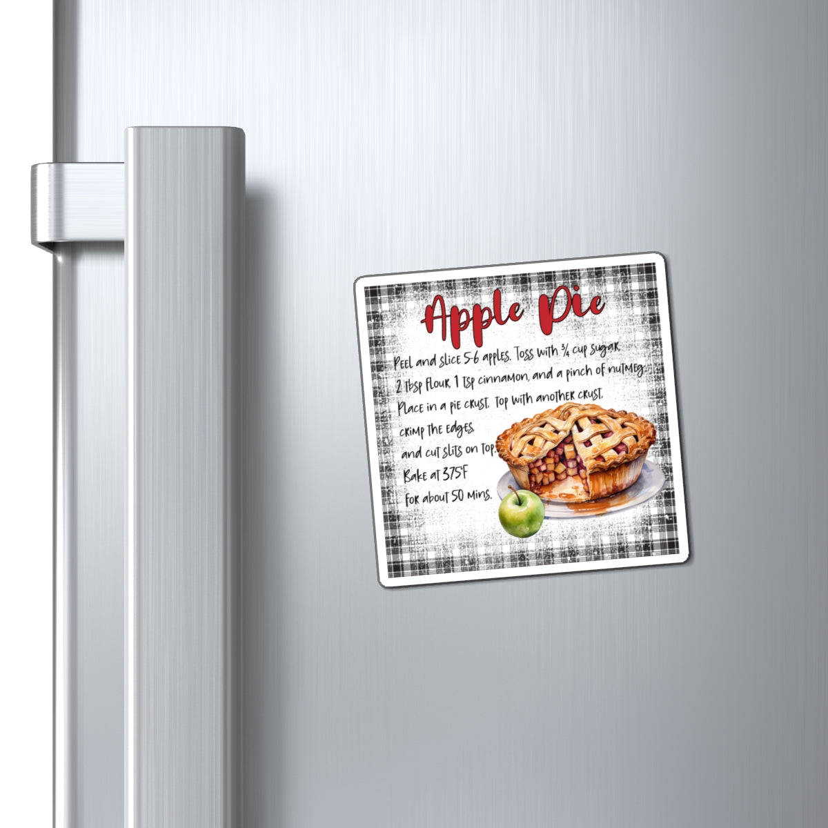 Apple Pie Recipe Magnet — Vintage Plaid Kitchen Magnet with Recipe