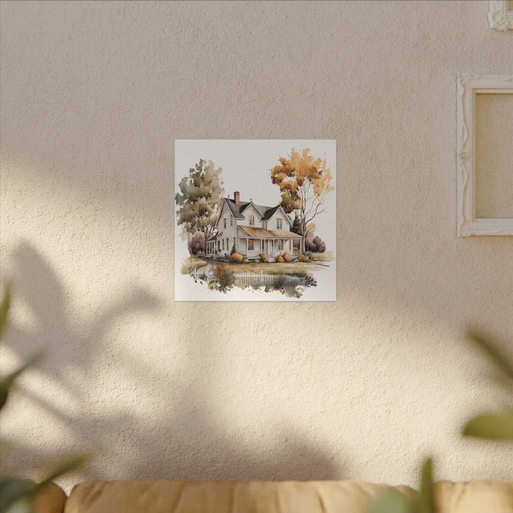 Country Farmhouse Canvas Print — Watercolor Autumn Home Wall Art