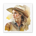 Western Cowgirl Portrait Canvas – Watercolor-Style Matte Wall Art