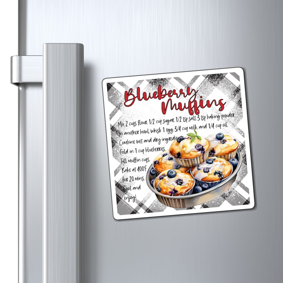 Blueberry Muffins Recipe Magnet — Kitchen Recipe Refrigerator Magnet